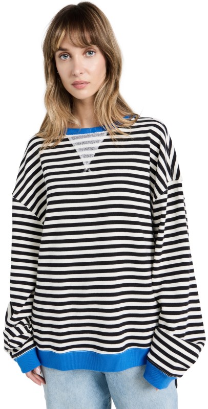 Free People Classic Striped Crew Black Combo
