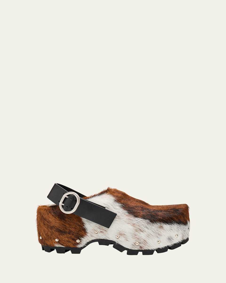 Calf Hair Platform Clogs
