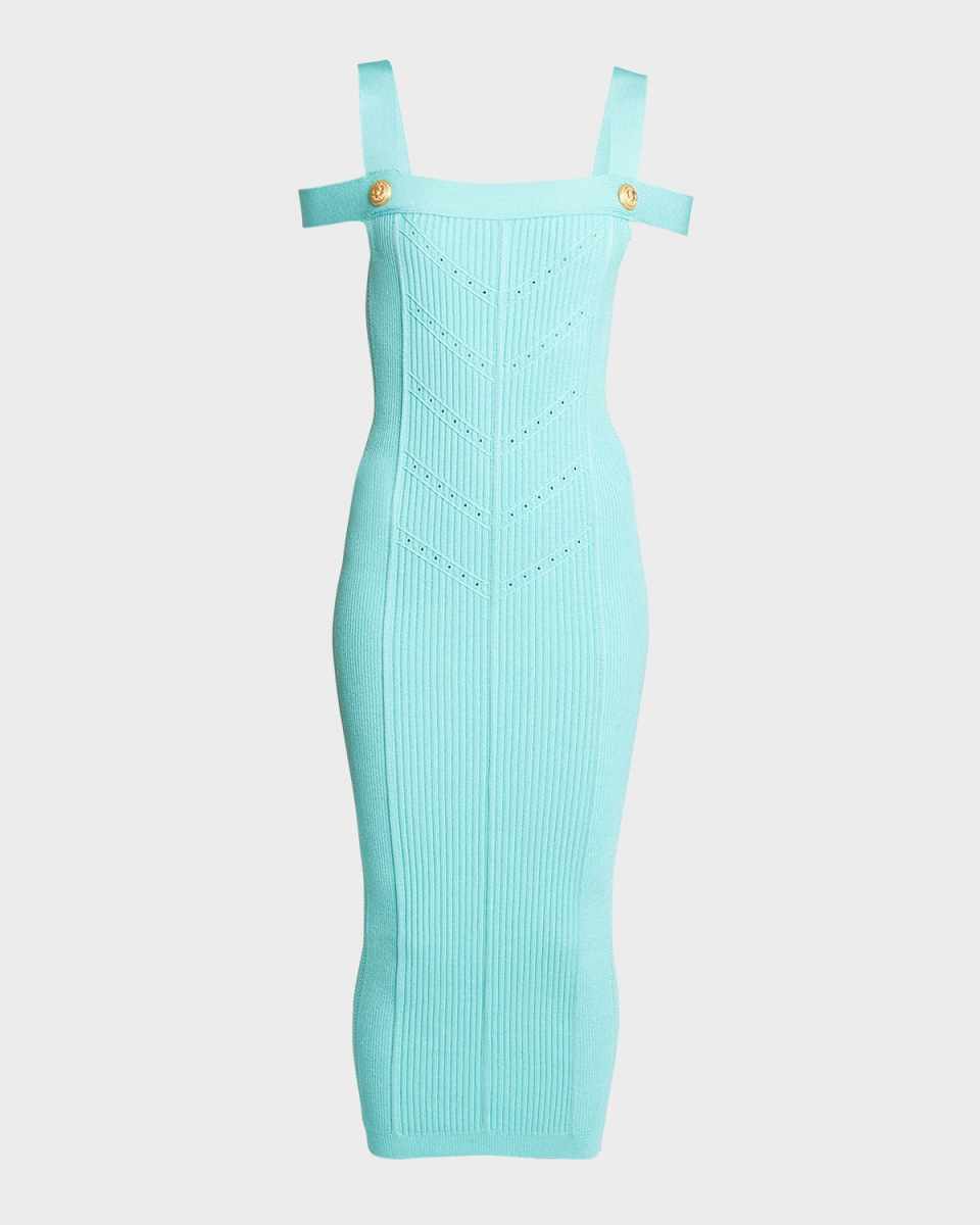 Off-Shoulder Knit Midi Dress with Button Details