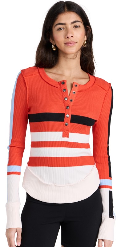 FP Movement Rally Layer Printed Pullover Ski Stripe Red Combo
