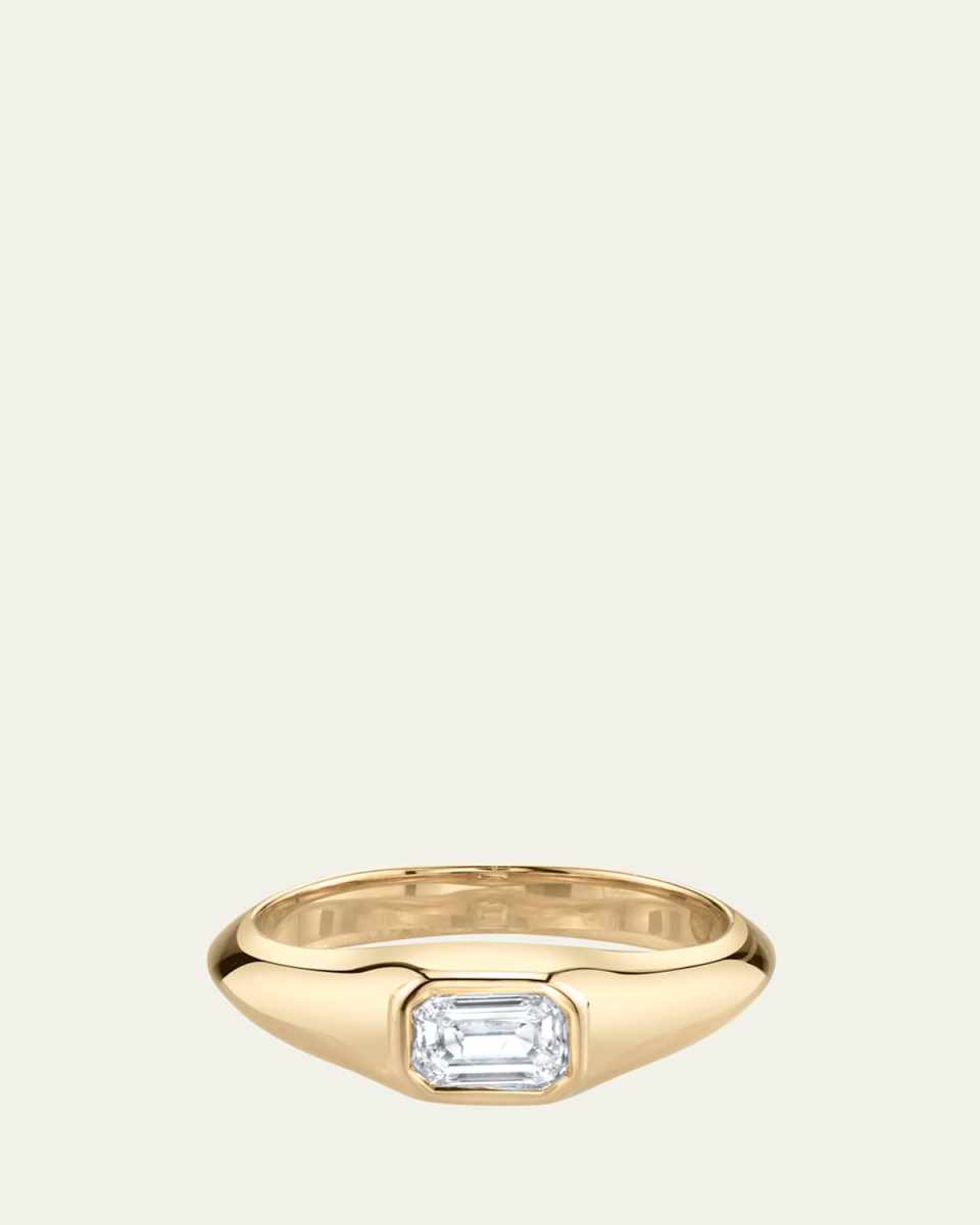 18K Yellow Gold Emerald-Cut White Diamond Pinky Ring