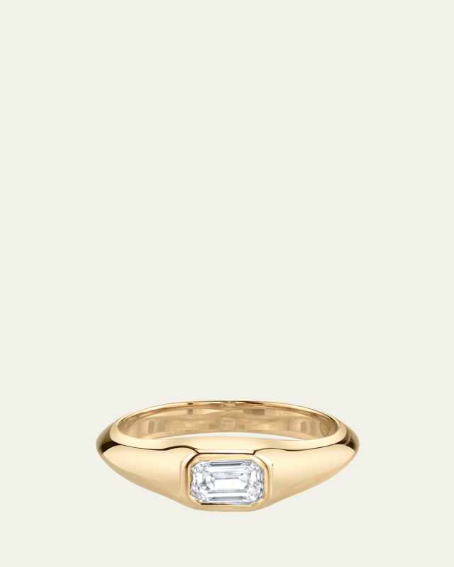 18K Yellow Gold Emerald-Cut White Diamond Pinky Ring