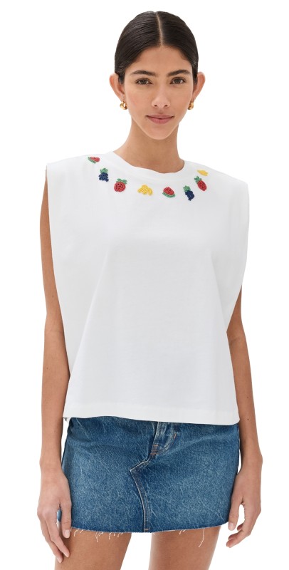 FARM Rio Beaded Fruits White Sleeveless T-Shirt White