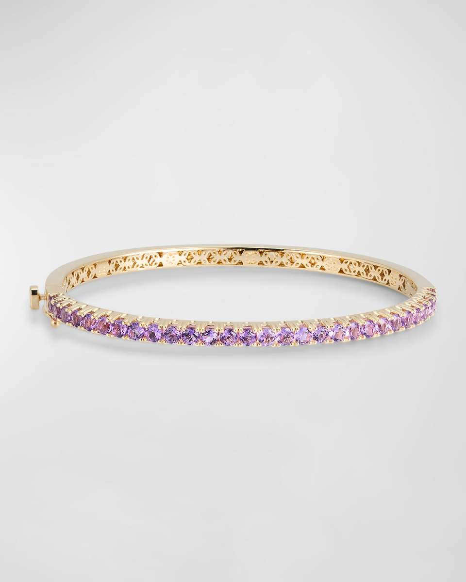 14K Gold Pave Amethyst Bangle Bracelet