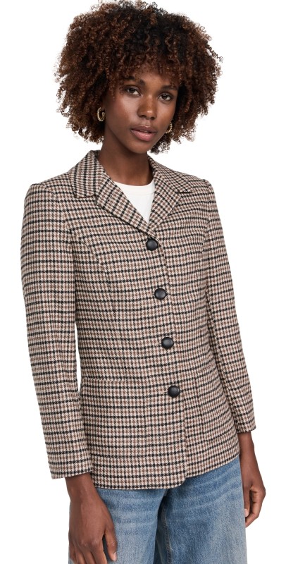 rag & bone Drew Italian Houndstooth Blazer Tan Multi
