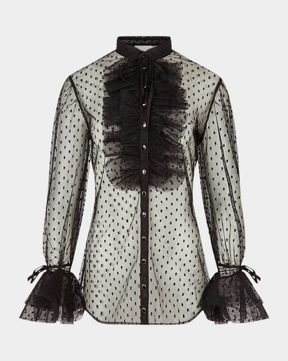 Benga Ruffle Dotted Mesh Blouse