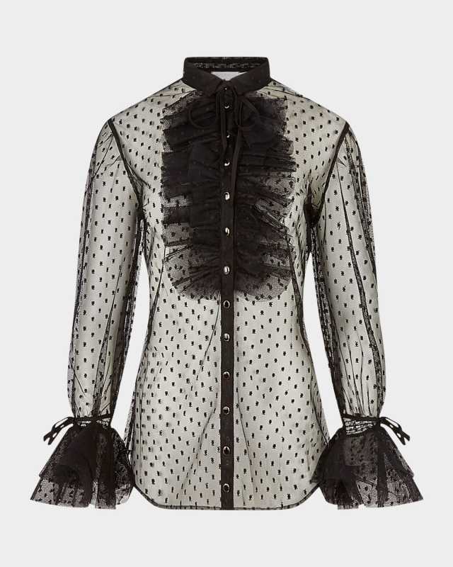 Benga Ruffle Dotted Mesh Blouse