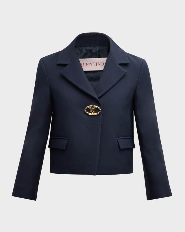 Metal Logo Crepe Crop Wool Blazer