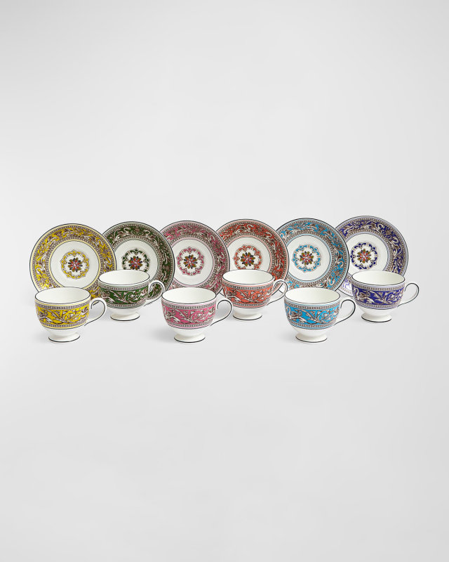 Florentine Multicolor Teacups & Saucers, Set of 6
