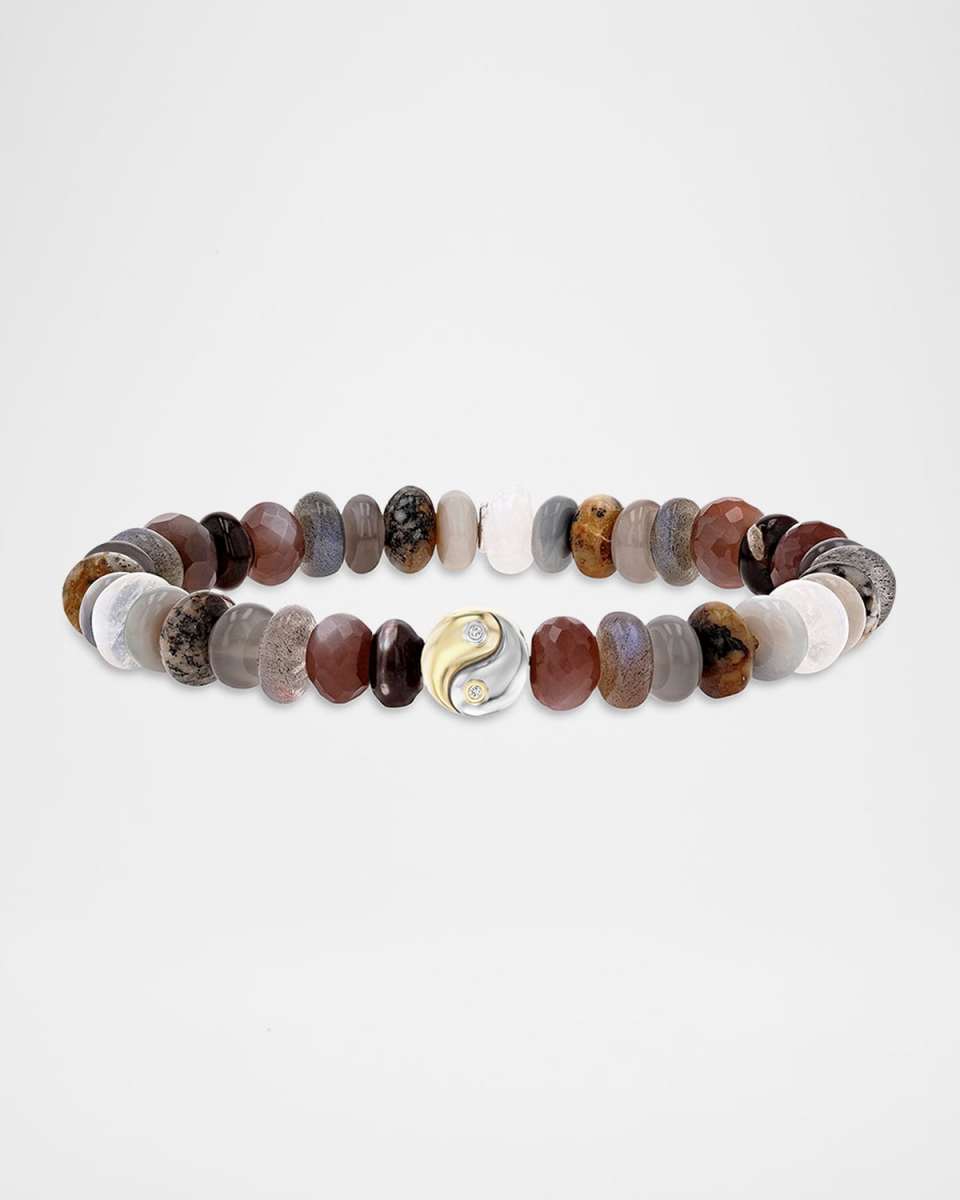 Neutral Gradiant Mix 8mm Bead Bracelet with Two Tone Diamond Bezel Yin Yang Cutie Bead