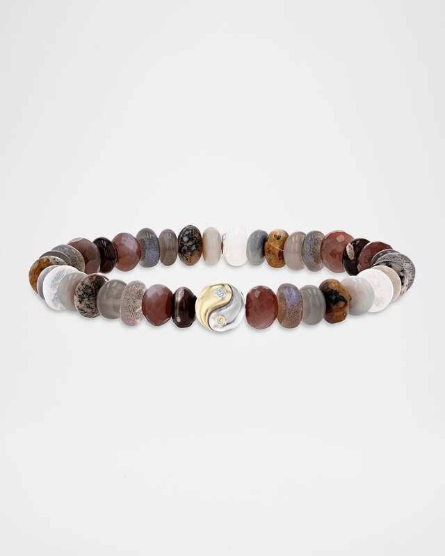 Neutral Gradiant Mix 8mm Bead Bracelet with Two Tone Diamond Bezel Yin Yang Cutie Bead