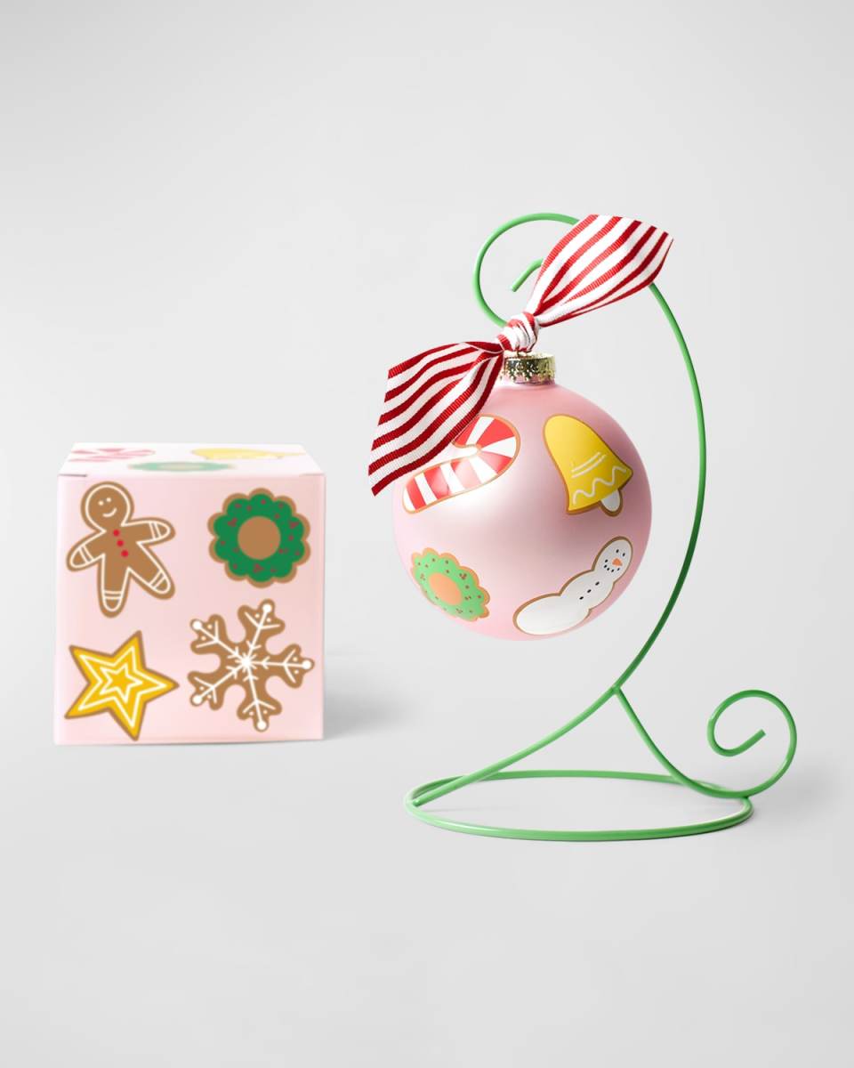 Frosted Christmas Cookies 100mm Glass Ornament with Stand