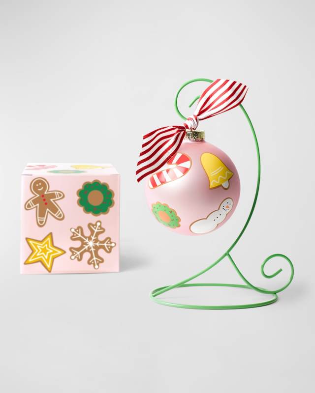 Frosted Christmas Cookies 100mm Glass Ornament with Stand
