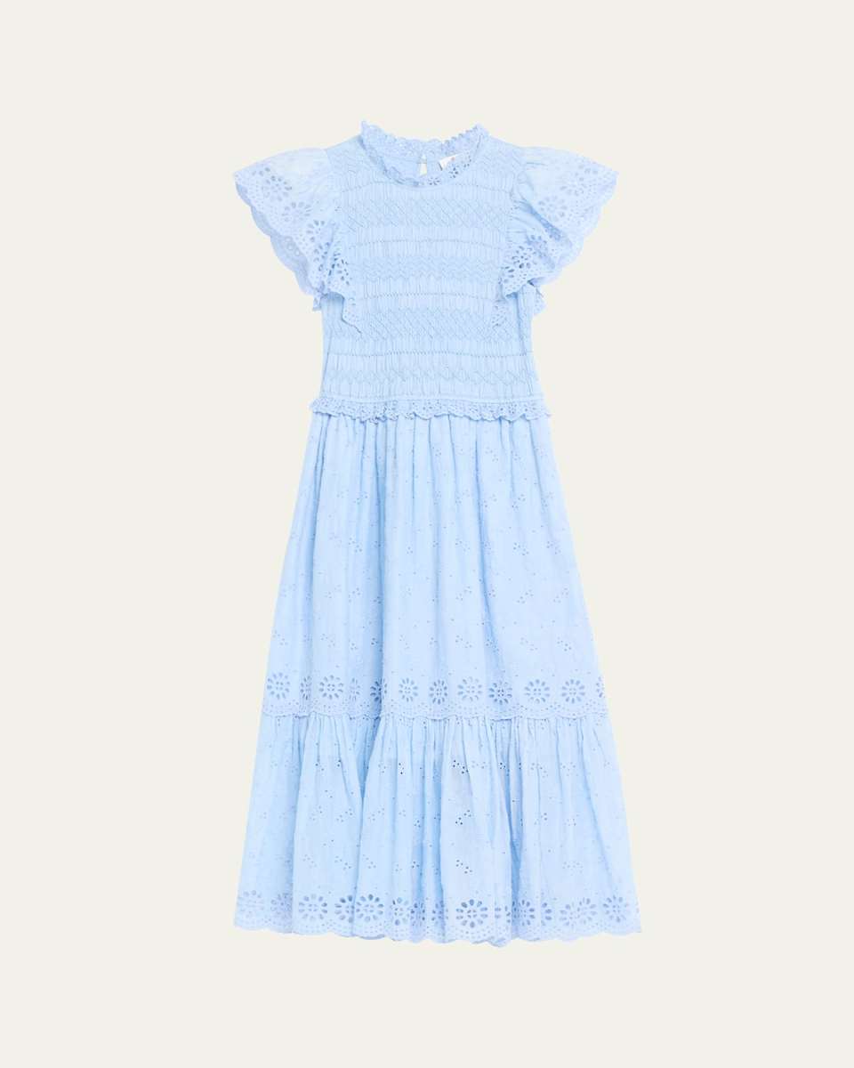 Veronique Embroidered Flutter-Sleeve Dress