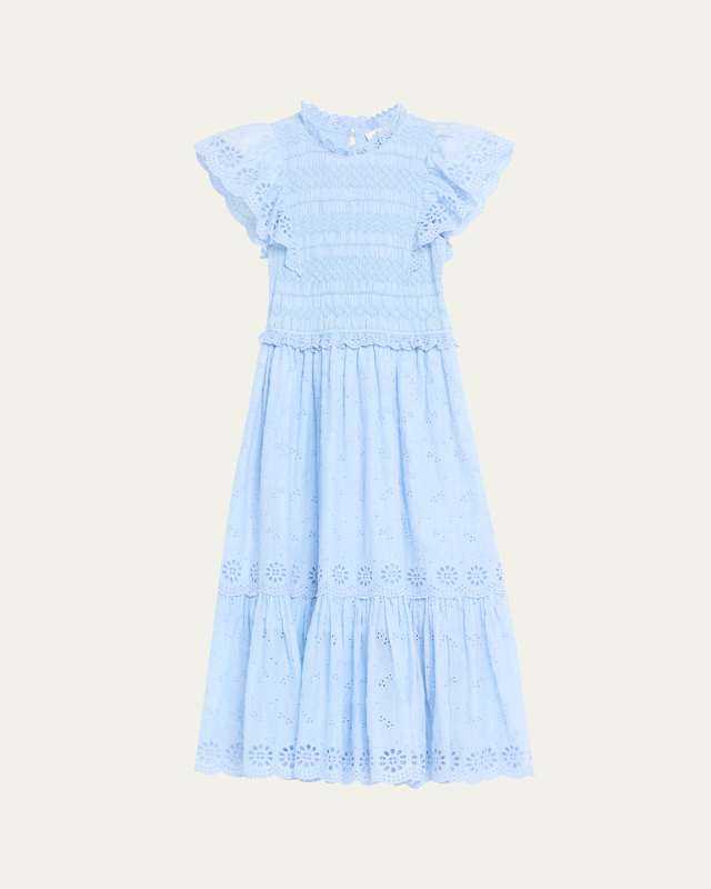 Veronique Embroidered Flutter-Sleeve Dress