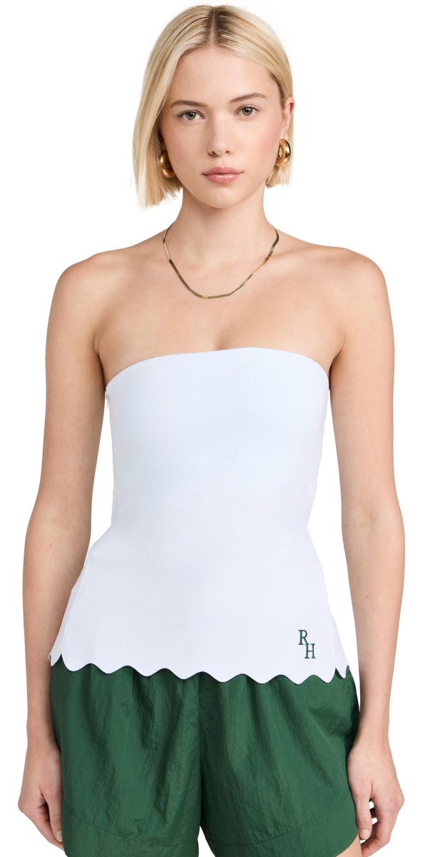 Recreational Habits Strapless Top with Scalloped Hem White