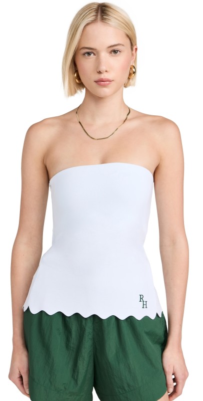 Recreational Habits Strapless Top with Scalloped Hem White