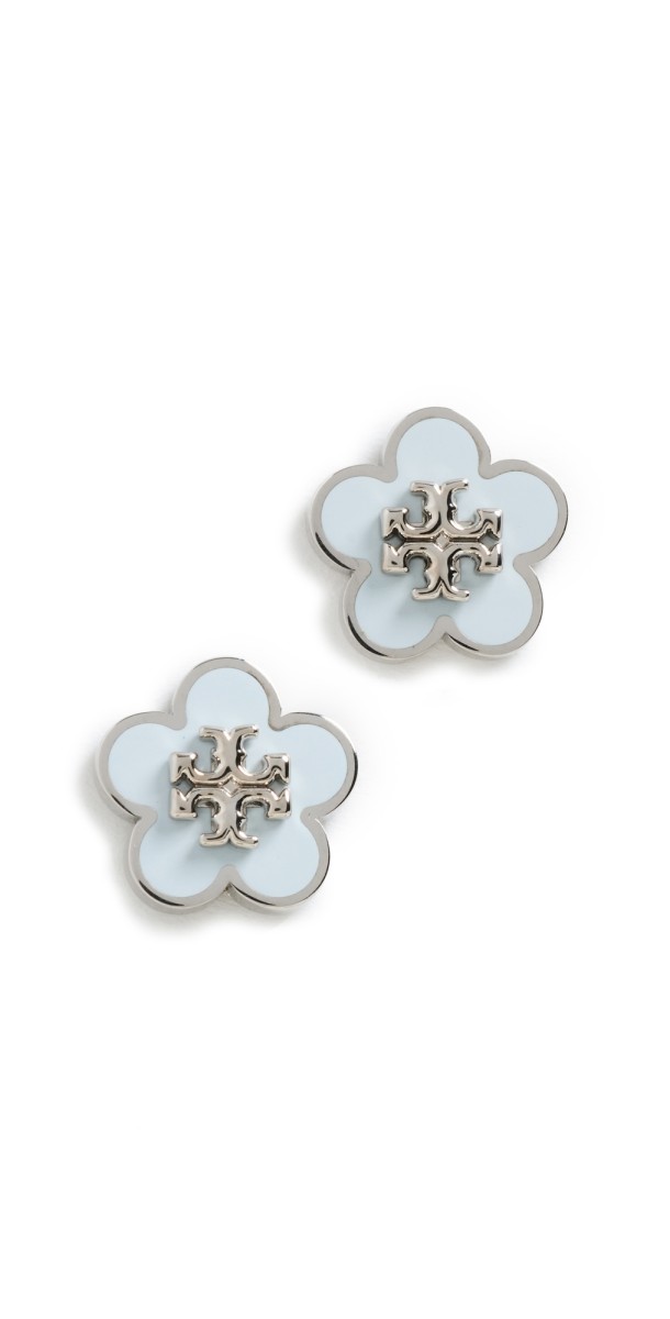 Tory Burch Kira Enamel Flower Stud Earrings Tory Silver/Light Blu