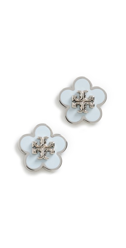 Tory Burch Kira Enamel Flower Stud Earrings Tory Silver/Light Blu