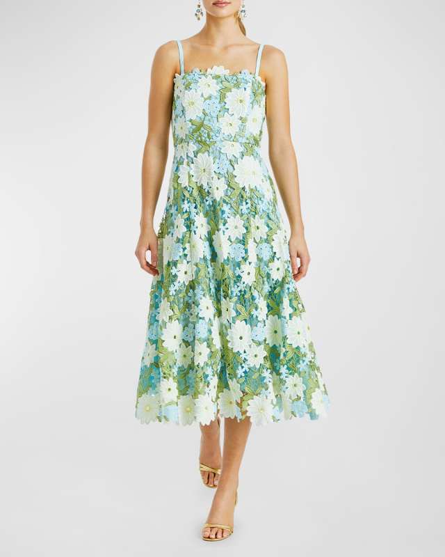 Cataleya Sleeveless Floral Lace Midi Dress