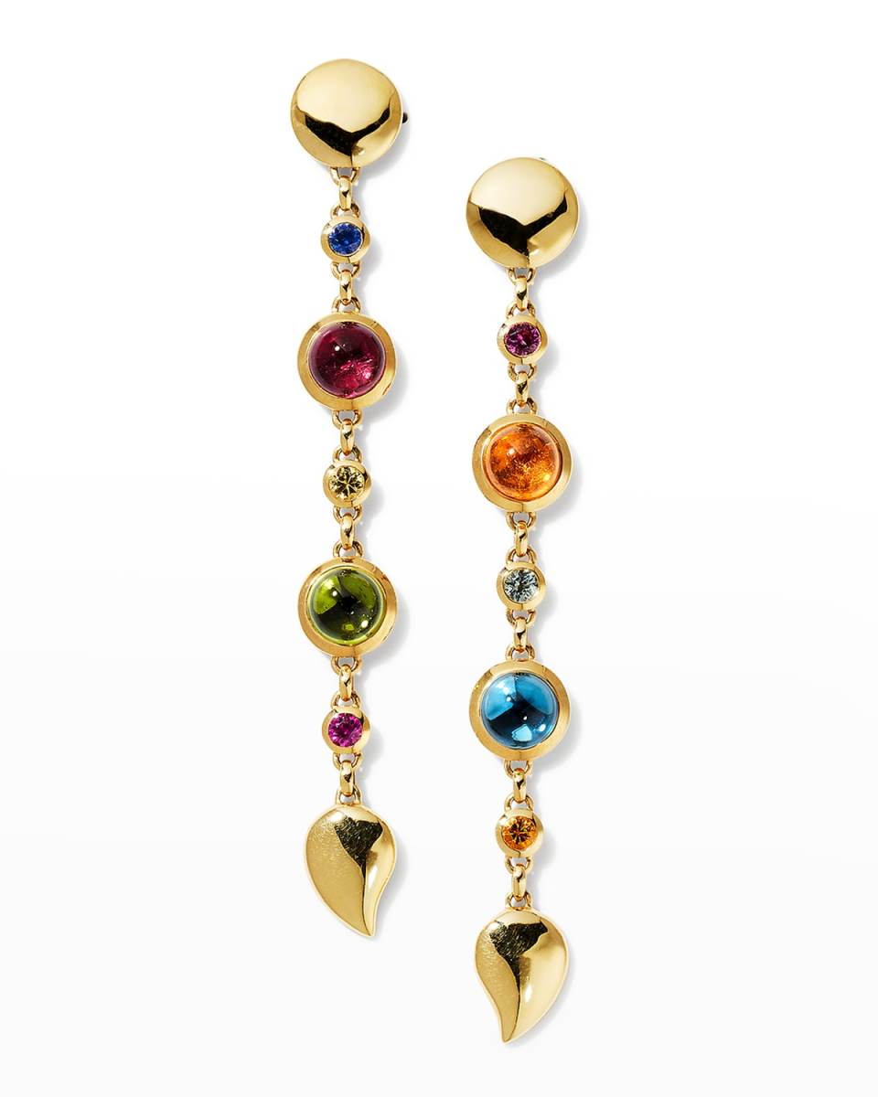 Bouton Earrings set In Yellow Gold with Colorful Stones