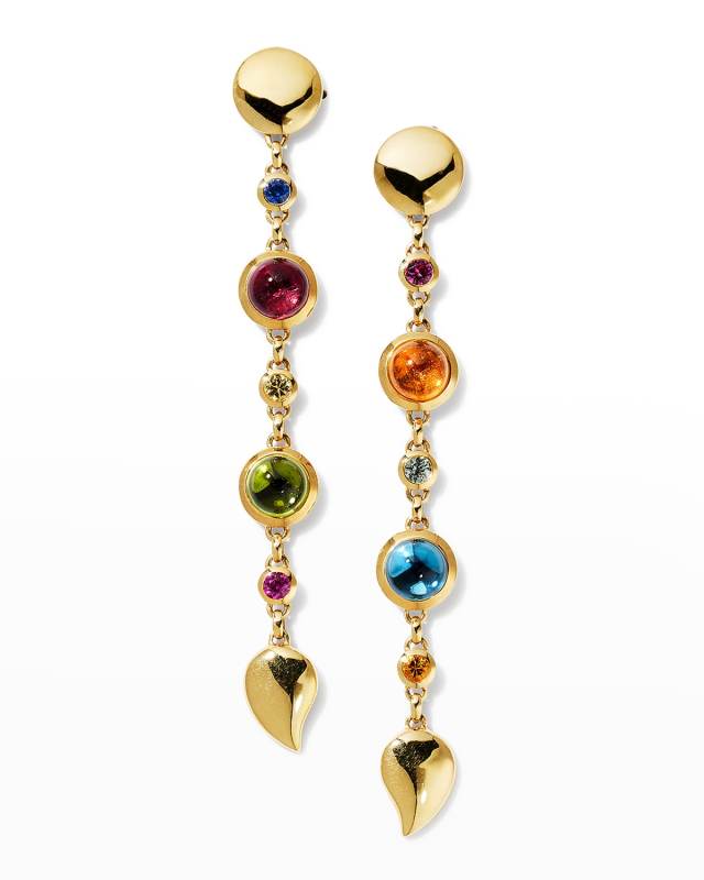 Bouton Earrings set In Yellow Gold with Colorful Stones