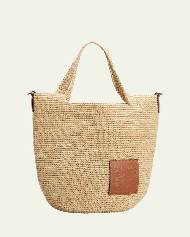 x Paula's Ibiza Slit Mini Tote Bag in Raffia with Leather Anagram