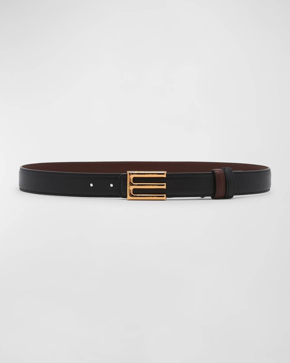 E-Monogram Reversible Leather & Brass Belt