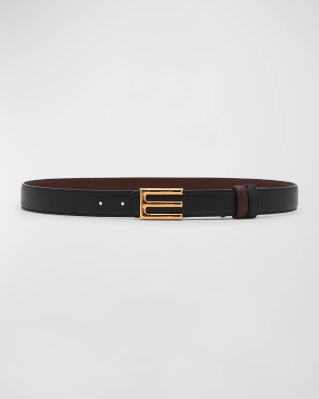 E-Monogram Reversible Leather & Brass Belt