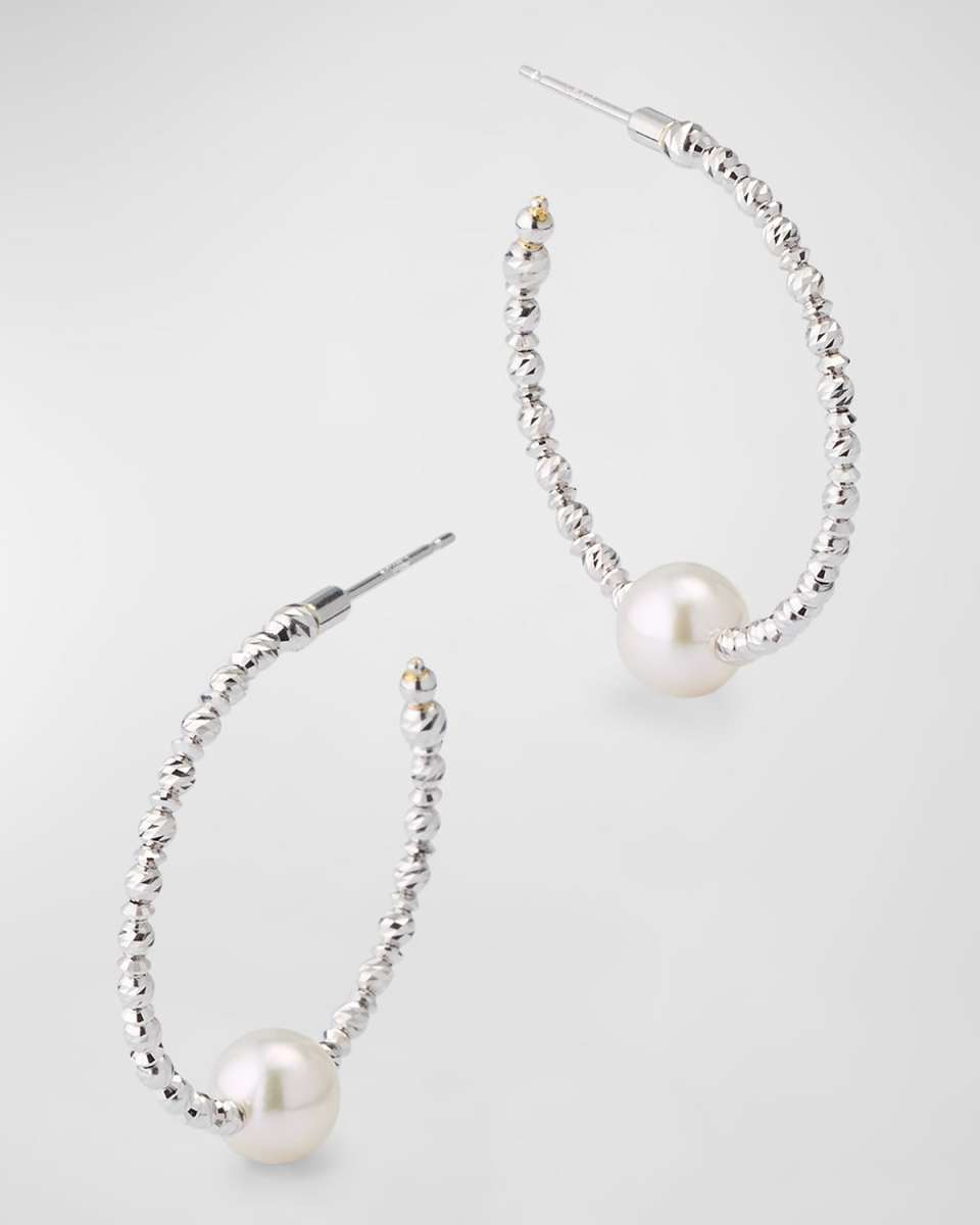 18K White Gold Small Akoya Pearl Hoop Earrings