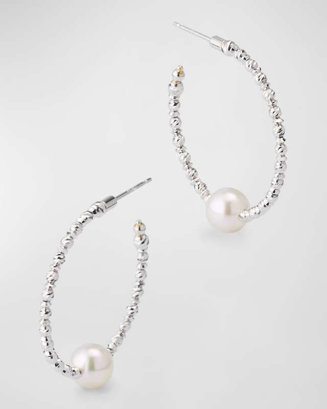 18K White Gold Small Akoya Pearl Hoop Earrings