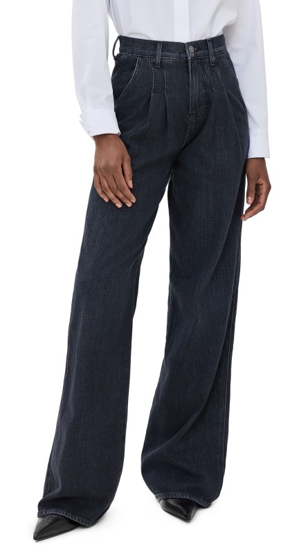 Veronica Beard Jean Mia Pleated Wide Leg Jeans Washed Onyx