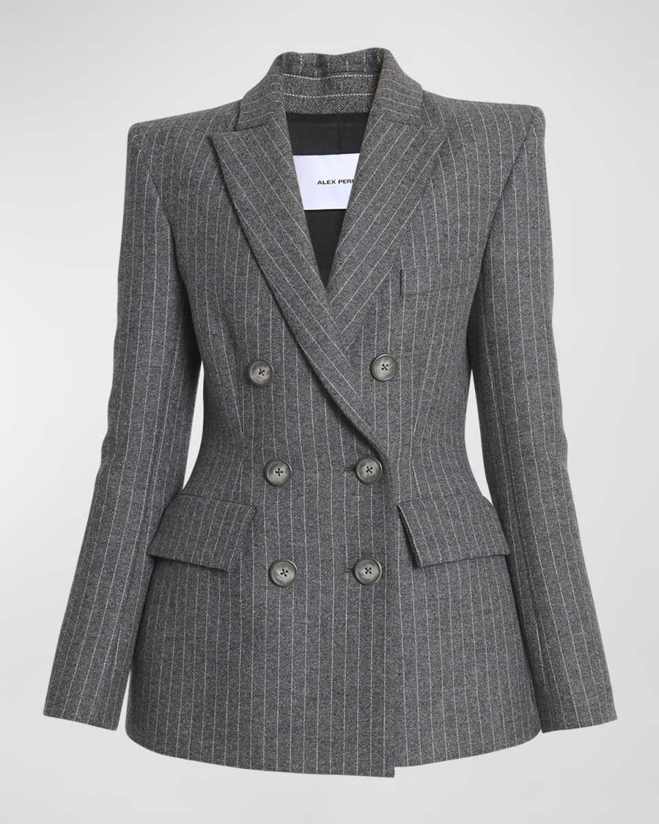 Wool Pinstripe Double-Breasted Fitted Blazer