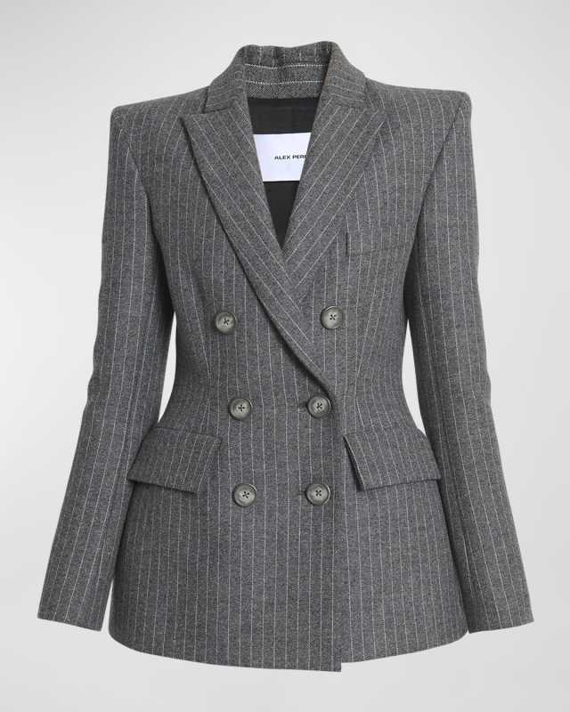 Wool Pinstripe Double-Breasted Fitted Blazer
