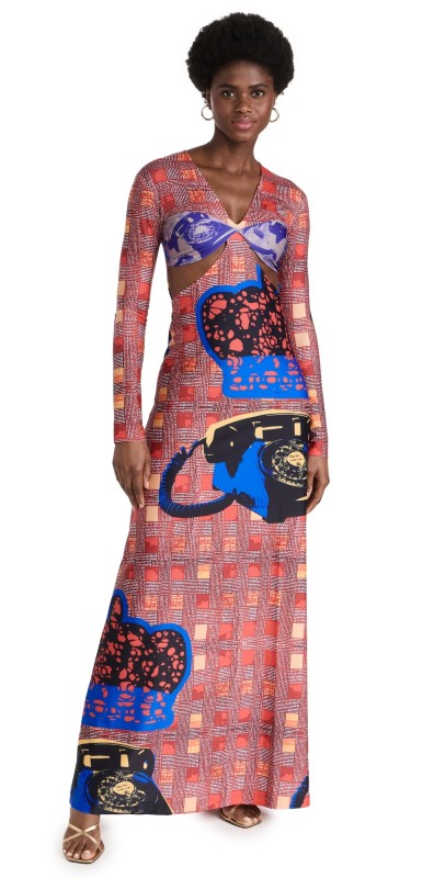 Lisa Folawiyo Cutout Jersey Maxi Dress Red