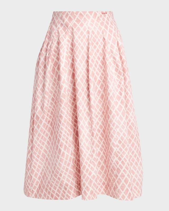 Lattice-Print Midi Skirt