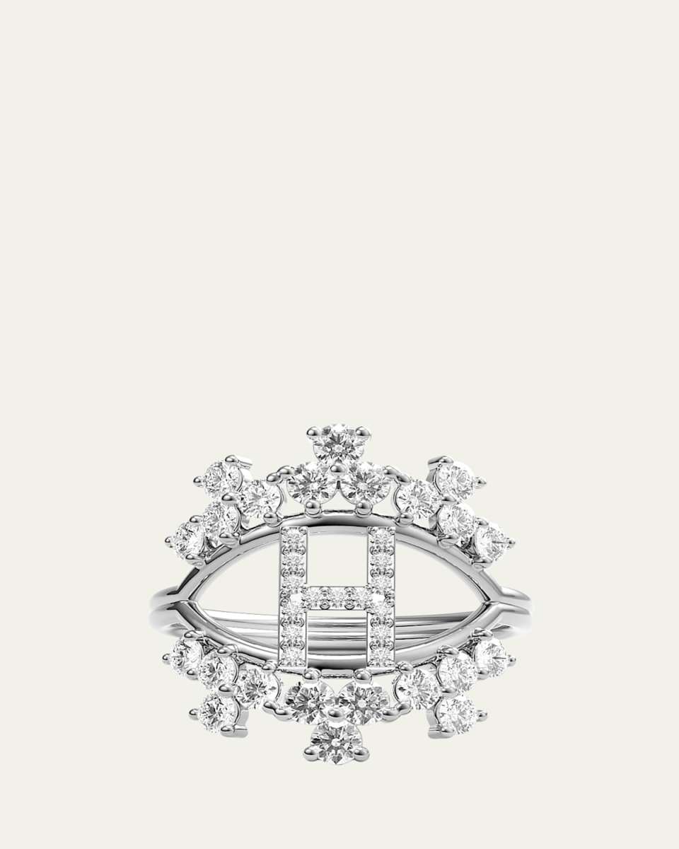 Sara 18K White Gold Diamond Ring, Letter H
