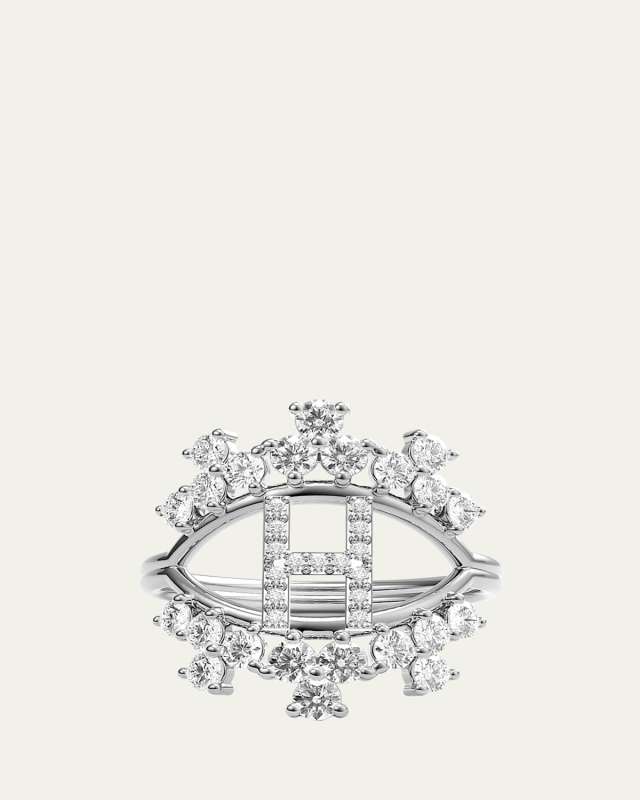 Sara 18K White Gold Diamond Ring, Letter H