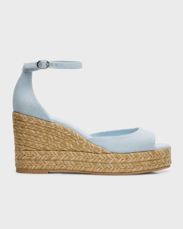 Nudista Denim Ankle-Strap Wedge Espadrilles