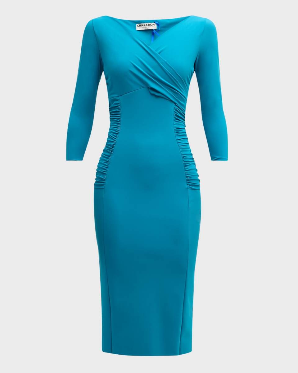 Ruched 3/4-Sleeve Bodycon Dress