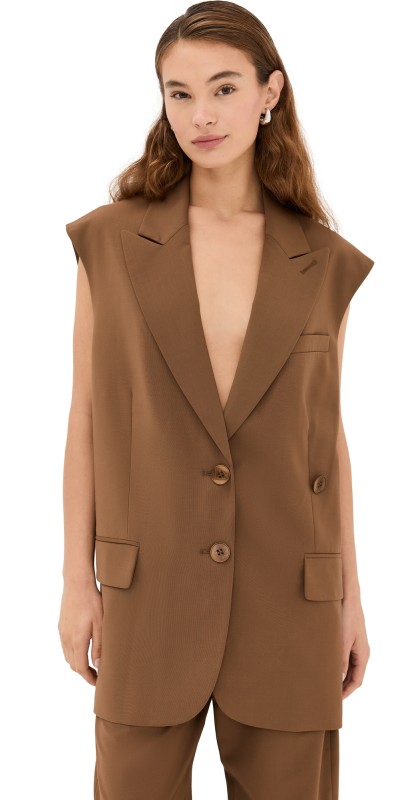 Tibi Tropical Wool Liam Vest Toffee