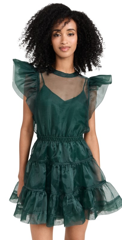 SIMKHAI Monique Ruffle Sleeve Mini Dress Emerald
