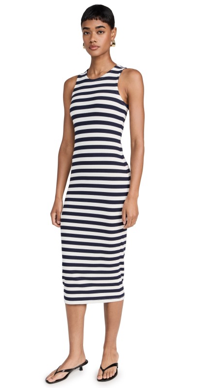 L'AGENCE Nura Racerback Midi Dress Navy/White Stripe