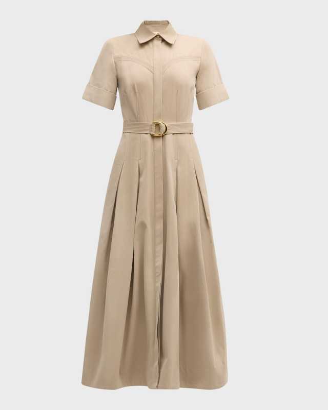 Leighton Belted Cotton Twill Maxi Shirtdress
