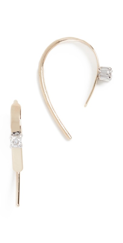 LANA 14k Mini Flat Hooked On Hoops with Diamond 15mm Yellow Gold