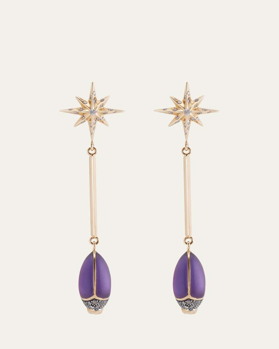 18K Yellow Gold Amethyst Scarab Drop Earrings with Diamonds