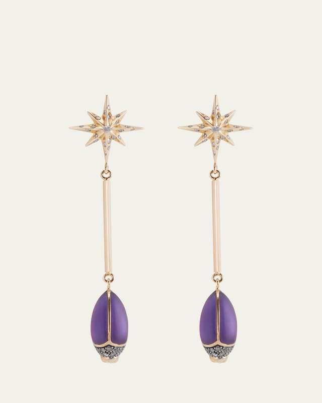 18K Yellow Gold Amethyst Scarab Drop Earrings with Diamonds