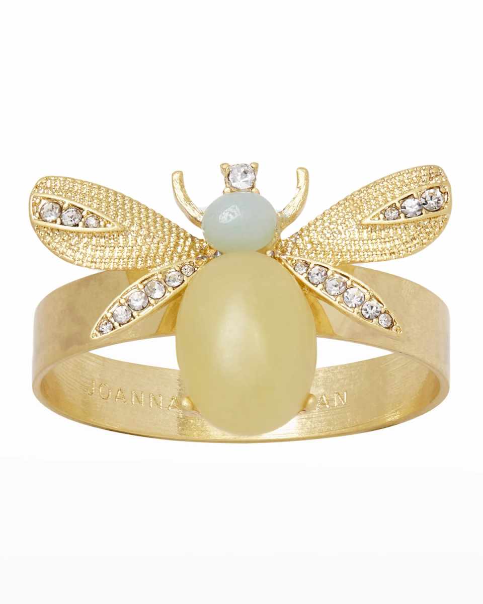 Etched Wing Bug Skinny Lemon Jasper Napkin Rings, Set of 4