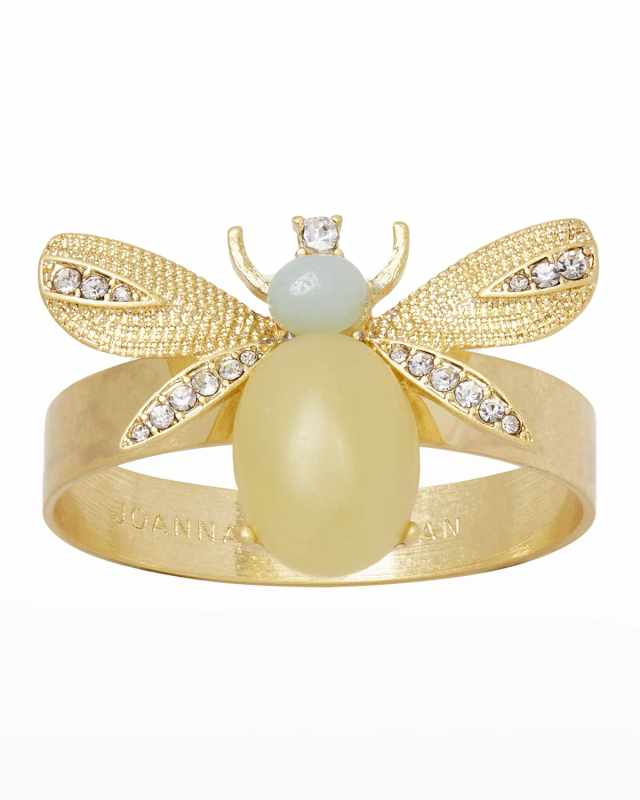 Etched Wing Bug Skinny Lemon Jasper Napkin Rings, Set of 4