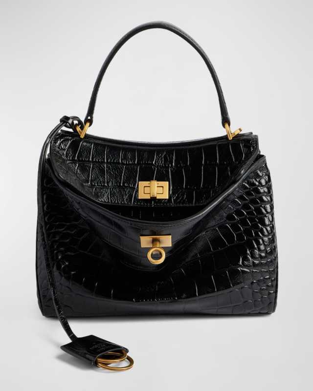Rodeo Mini Croc-Embossed Top-Handle Bag